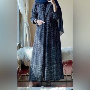 Blue Tweed Coat-Style Abaya Set - Size M